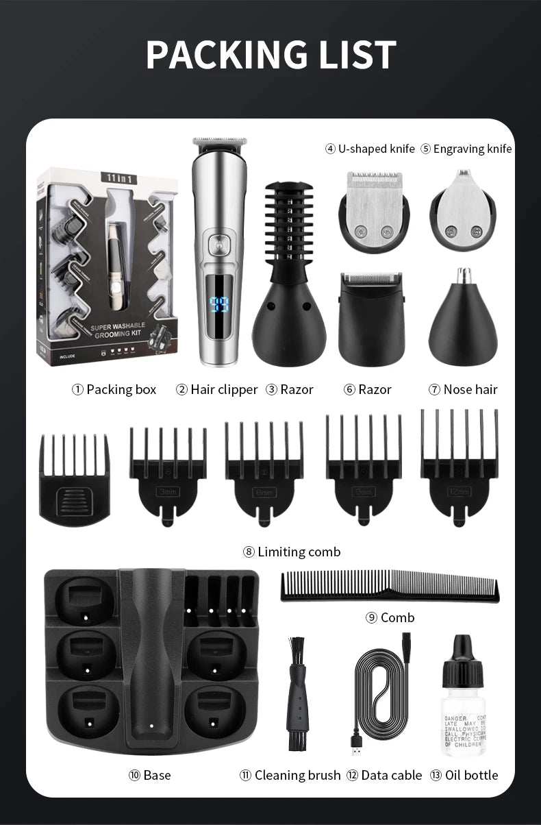 IRUIBEAUTY Men Hair Trimmer Set Face Body Beard Hair Clipper Waterproof Electric Hair Cutting Machine Grooming Kit Haircut