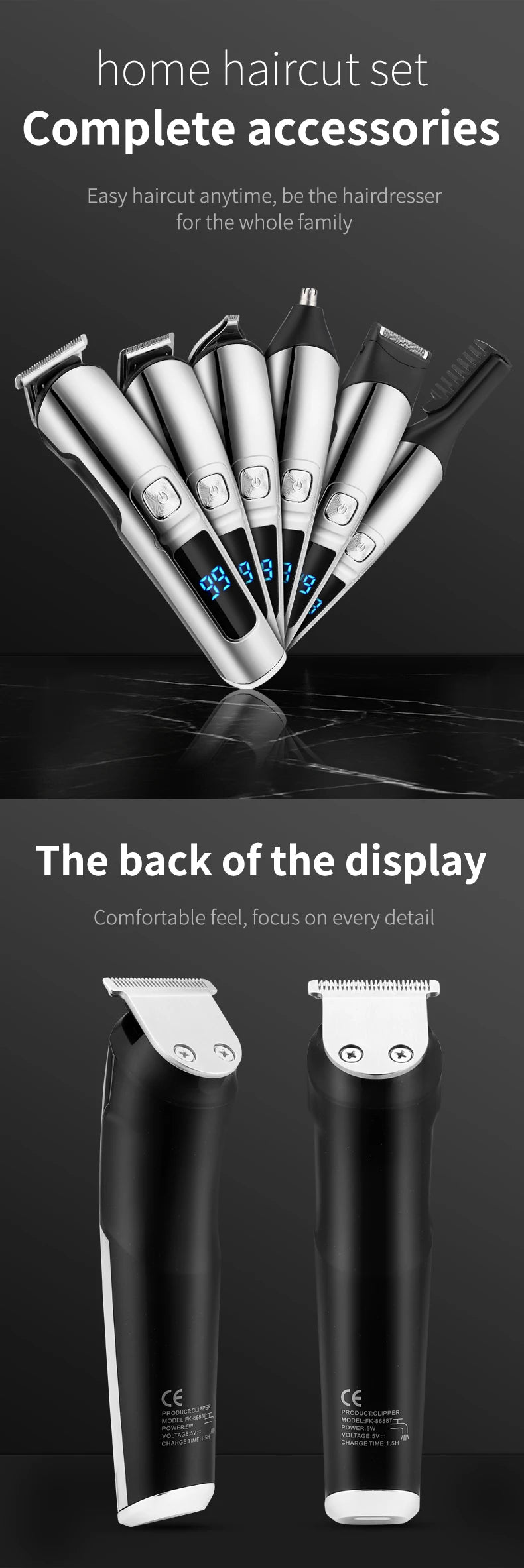 IRUIBEAUTY Men Hair Trimmer Set Face Body Beard Hair Clipper Waterproof Electric Hair Cutting Machine Grooming Kit Haircut
